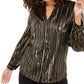 Alfani Women's Metallic Stripe Blouse Black Size Small