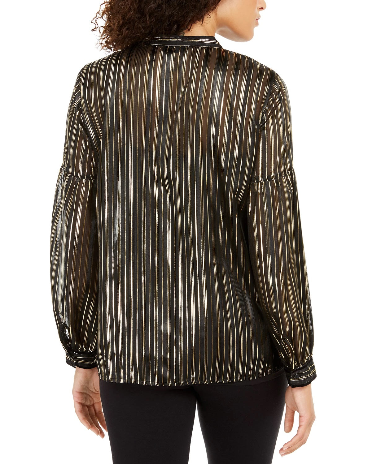 Alfani Women's Metallic Stripe Blouse Black Size Small
