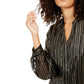 Alfani Women's Metallic Stripe Blouse Black Size Small
