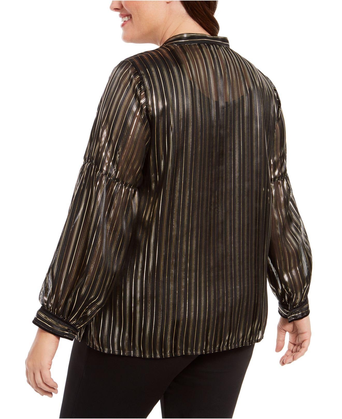 Alfani Women's Plus Size Striped Split-Neck Top Black Size 0X