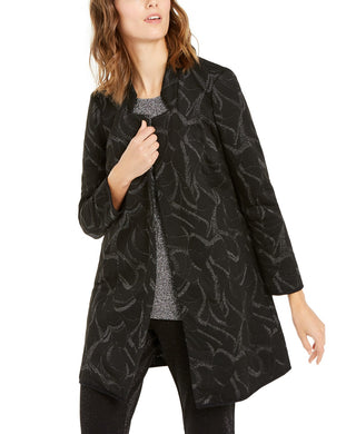Alfani Women's Metallic-Print Jacquard Topper Jacket Black Size Medium