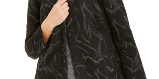 Alfani Women's Metallic-Print Jacquard Topper Jacket Black Size Medium