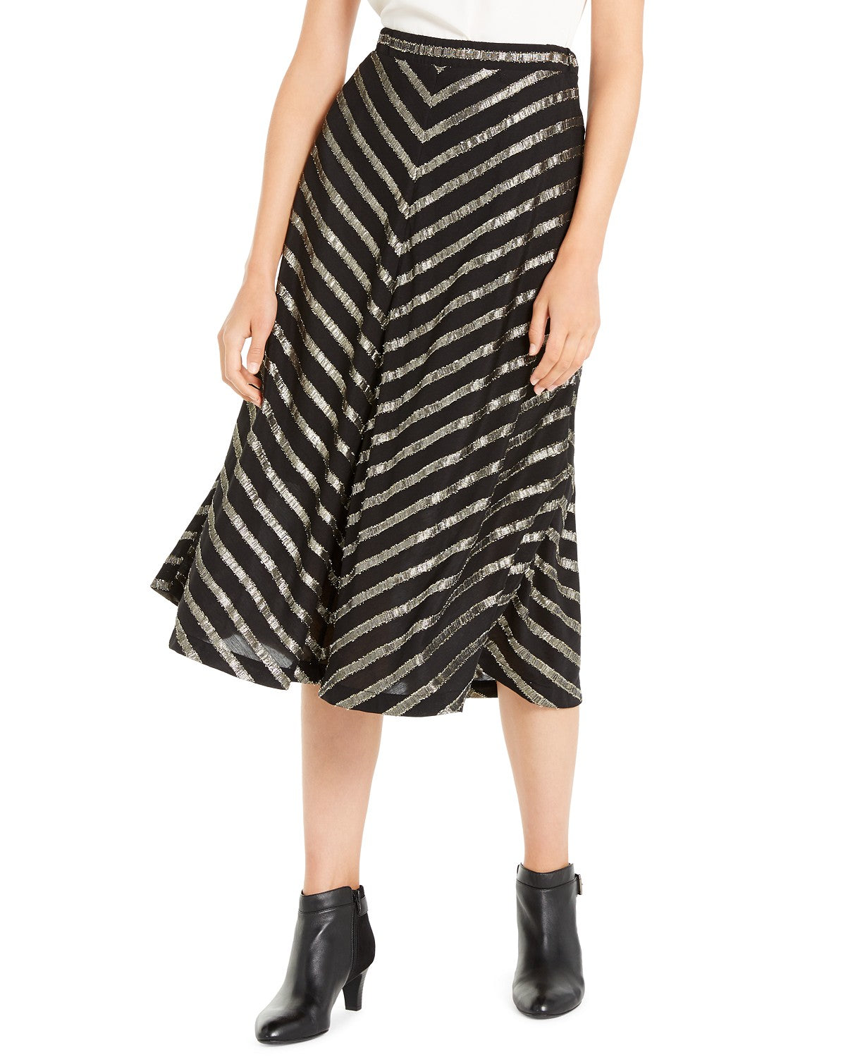 Alfani Women's Pleated Metallic-Stripe Skirt Black Size 10