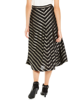 Alfani Women's Pleated Metallic-Stripe Skirt Black Size 14