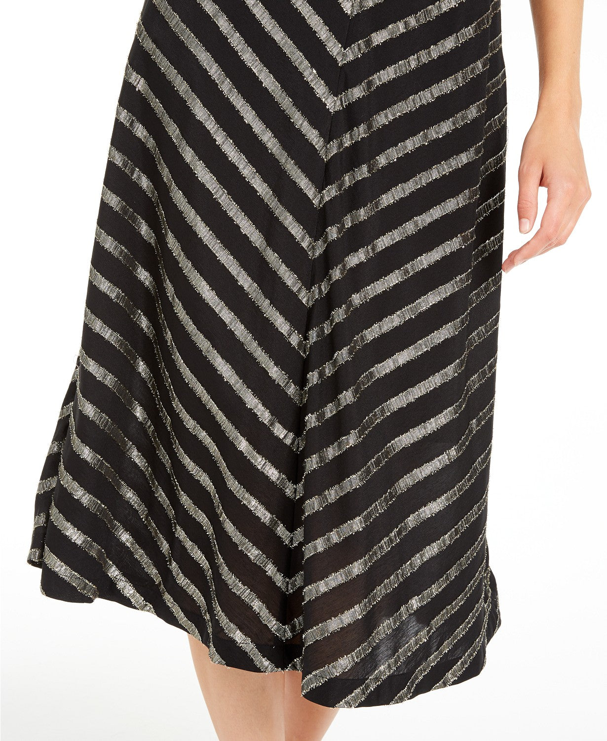 Alfani Women's Pleated Metallic-Stripe Skirt Black Size 16