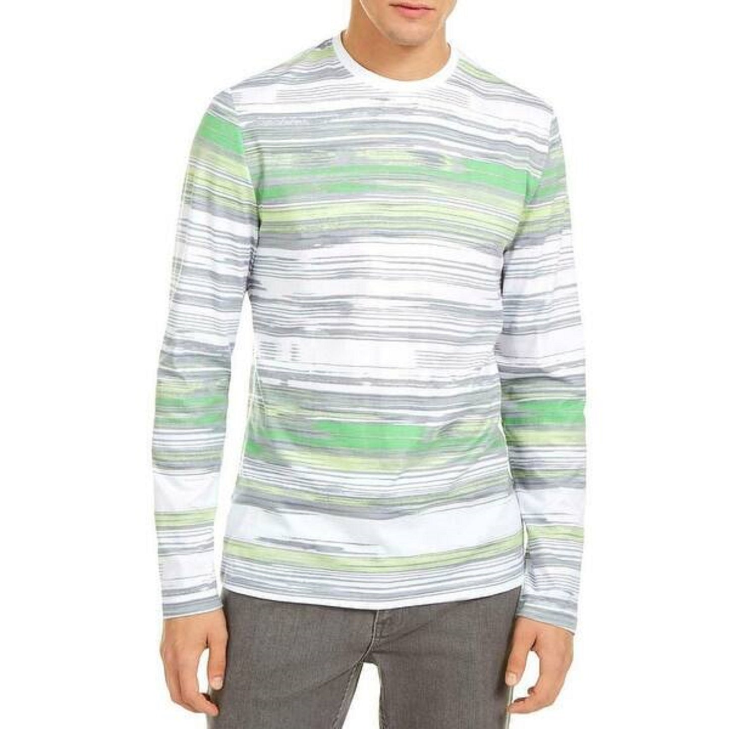 Alfani Men's Stripe T-Shirt Gray Size Large