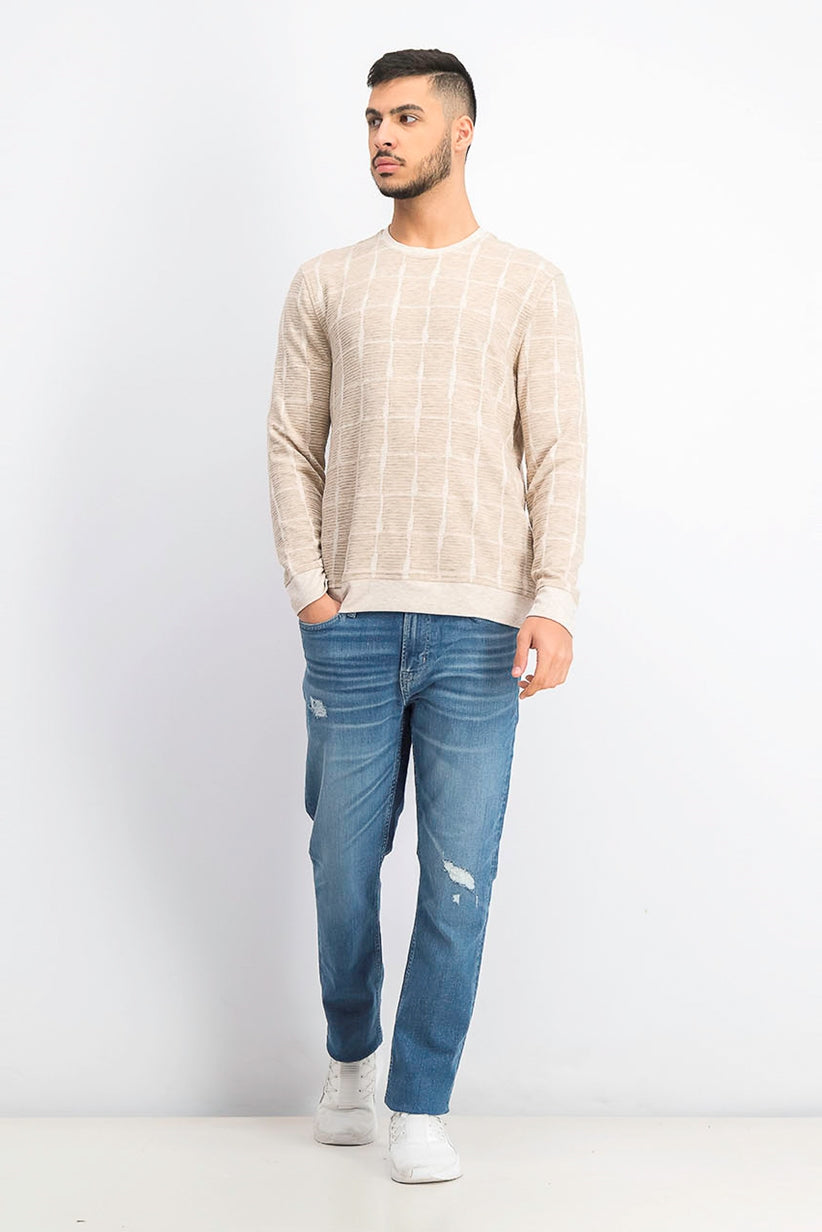 Alfani Men's Jacquard Grid Sweatshirt Blue Size Small