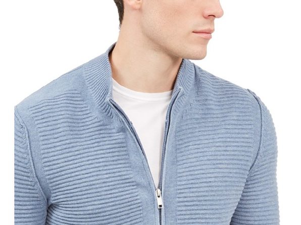 Alfani Men's Textured Zip-Front Cardigan Blue Size Medium
