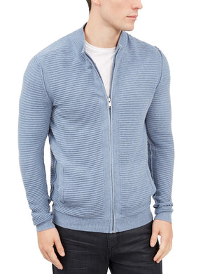 Alfani Men's Textured Zip-Front Cardigan Sweater Blue Size Small