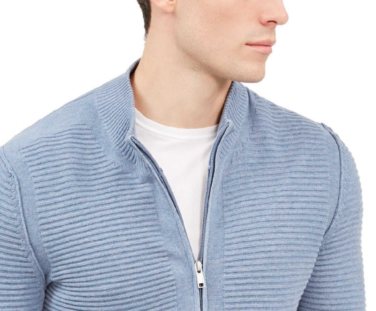 Alfani Men's Textured Zip-Front Cardigan Sweater Blue Size Small