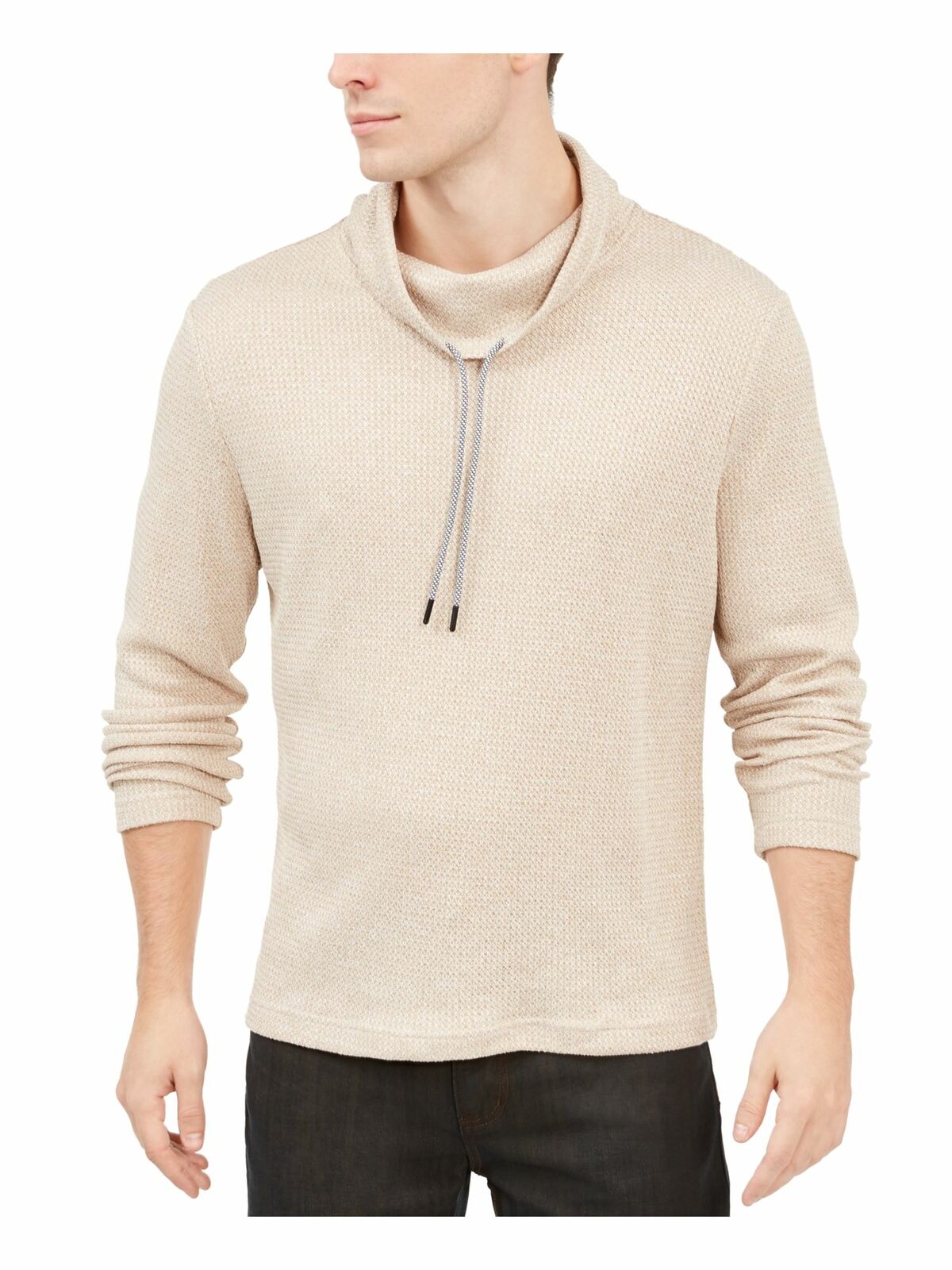 Alfani Men's Funnel-Neck Hooded Sweatshirt Beige Size Large