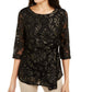 Alfani Women's Petite Velvet-Burnout Side-Tie Top Black Size Medium