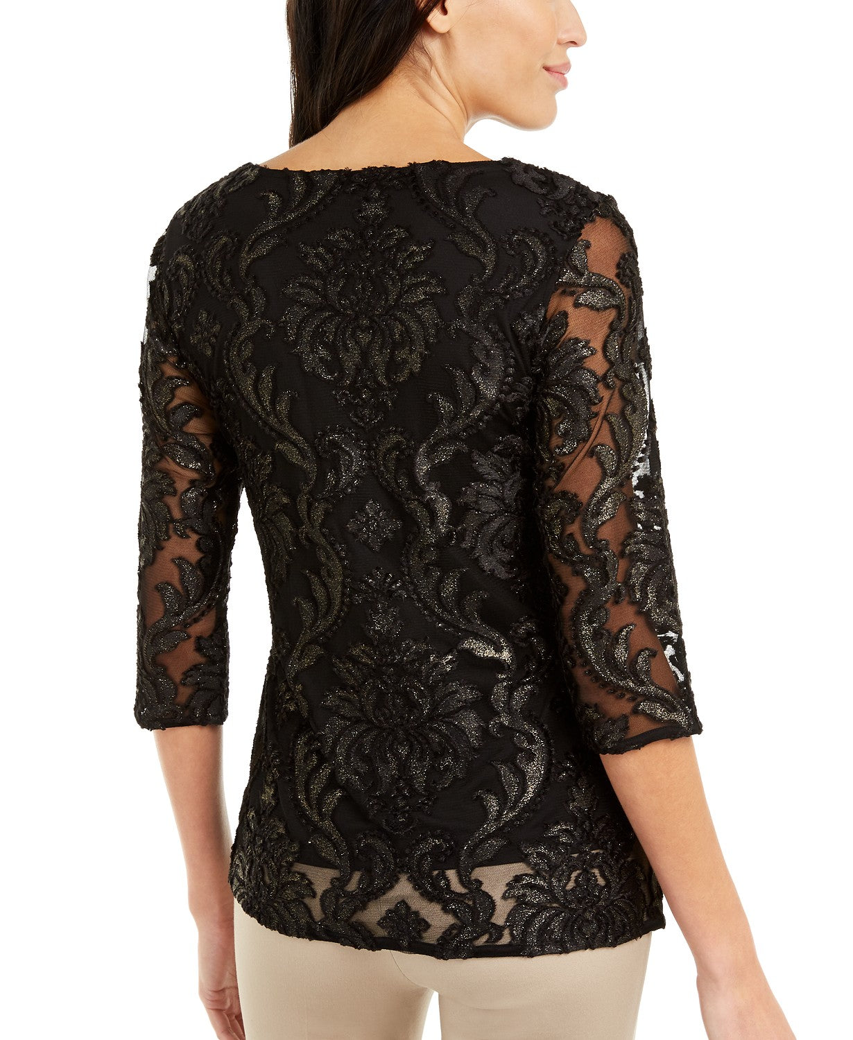 Alfani Women's Petite Velvet-Burnout Side-Tie Top Black Size Medium