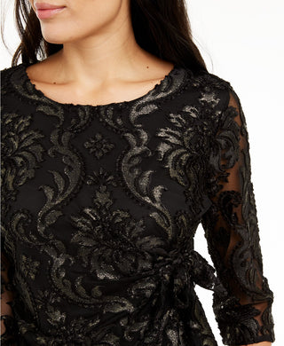 Alfani Women's Petite Velvet-Burnout Side-Tie Top Black Size Small