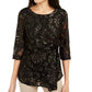 Alfani Women's Velvet-Burnout Side-Tie Top Black Size Petite Small