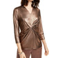 Alfani Women's Metallic Twist-Front Top Charcoal Size Large