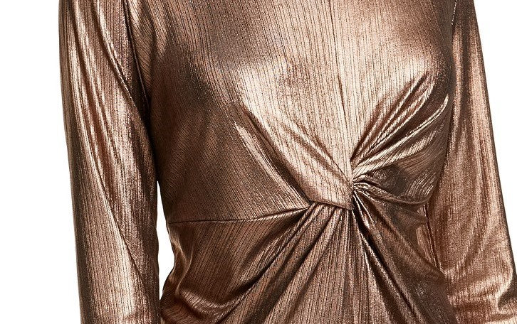 Alfani Women's Metallic Twist-Front Top Charcoal Size Large