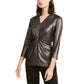 Alfani Women's Metallic Twist-Front Top Black Size Small