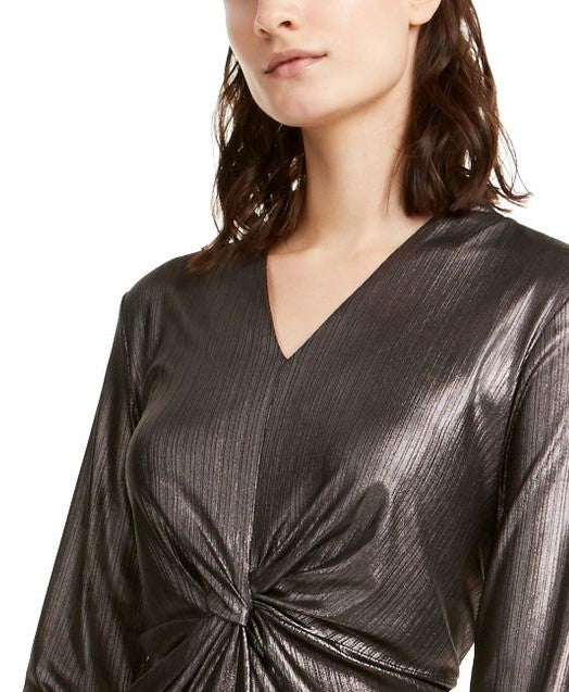 Alfani Women's Metallic Twist-Front Top Black Size Small