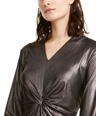 Alfani Women's Metallic Twist-Front Top Black Size Small