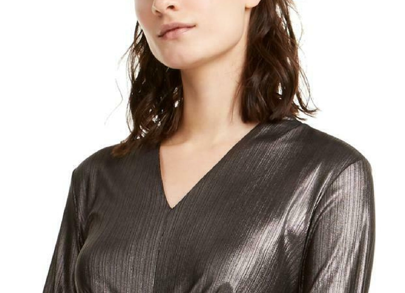 Alfani Women's Metallic Twist-Front Top Charcoal Size Extra Large