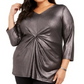 Alfani Women's Plus Size Metallic Twist-Front Top Black Size 2 Extra Large