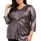 Alfani Women's Plus Size Metallic Twist-Front Top Black Size 1X