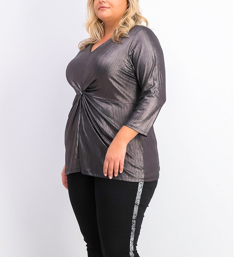 Alfani Women's Plus Size Metallic Twist-Front Top Black Size 1X