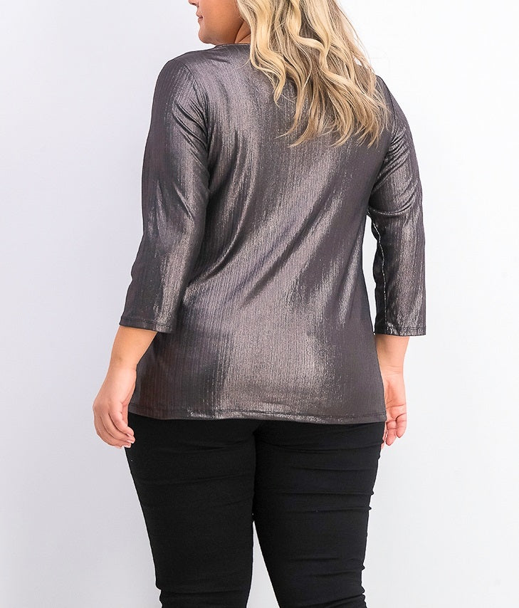Alfani Women's Plus Size Metallic Twist-Front Top Black Size 1X