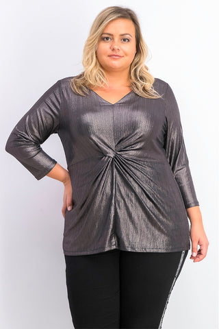 Alfani Women's Plus Size Metallic Twist-Front Top Black Size 3 Extra Large
