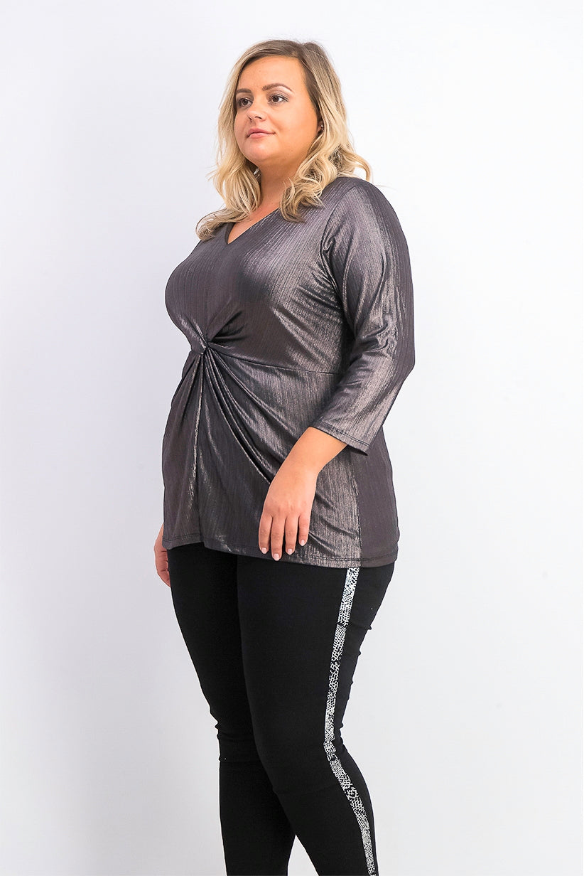 Alfani Women's Plus Size Metallic Twist-Front Top Black Size 3 Extra Large