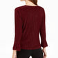 Alfani Women's Striped Metallic Twist Hem Top Wine Size Medium