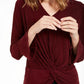 Alfani Women's Striped Metallic Twist Hem Top Wine Size Medium