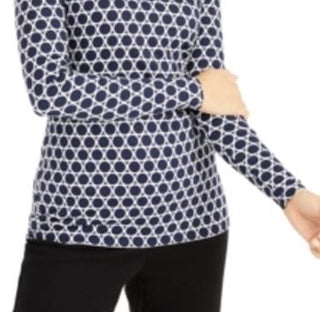 Charter Club Women's Printed Half-Zip Top  Blue Size Small