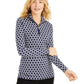 Charter Club Women's Printed Half-Zip Top Blue Size Extra Large