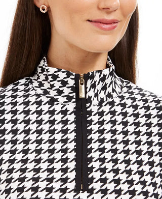 Charter Club Women's Houndstooth-Print Zippered Top Black Size Small