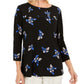 Charter Club Women's Floral Print Pleated Yoke Blouse Black Size Small