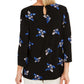 Charter Club Women's Floral Print Pleated Yoke Blouse Black Size Small