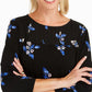 Charter Club Women's Floral Print Pleated Yoke Blouse Black Size Large