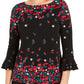 Charter Club Women's Floral Print Bell Sleeve Blouse Black Size Extra Large