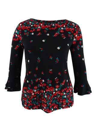 Charter Club Women's Petite Ruffle-Cuff Top Black Size Small