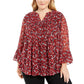 Charter Club Women's Floral Pintuck Top Red Size XX Large