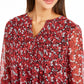 Charter Club Women's Floral-Print Bell-Sleeve Top Red Size Small