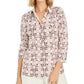 Charter Club Women's 3/4 Sleeve Printed Polo Top Pink Size XX-Large