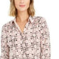 Charter Club Women's 3/4 Sleeve Printed Polo Top Pink Size XX-Large