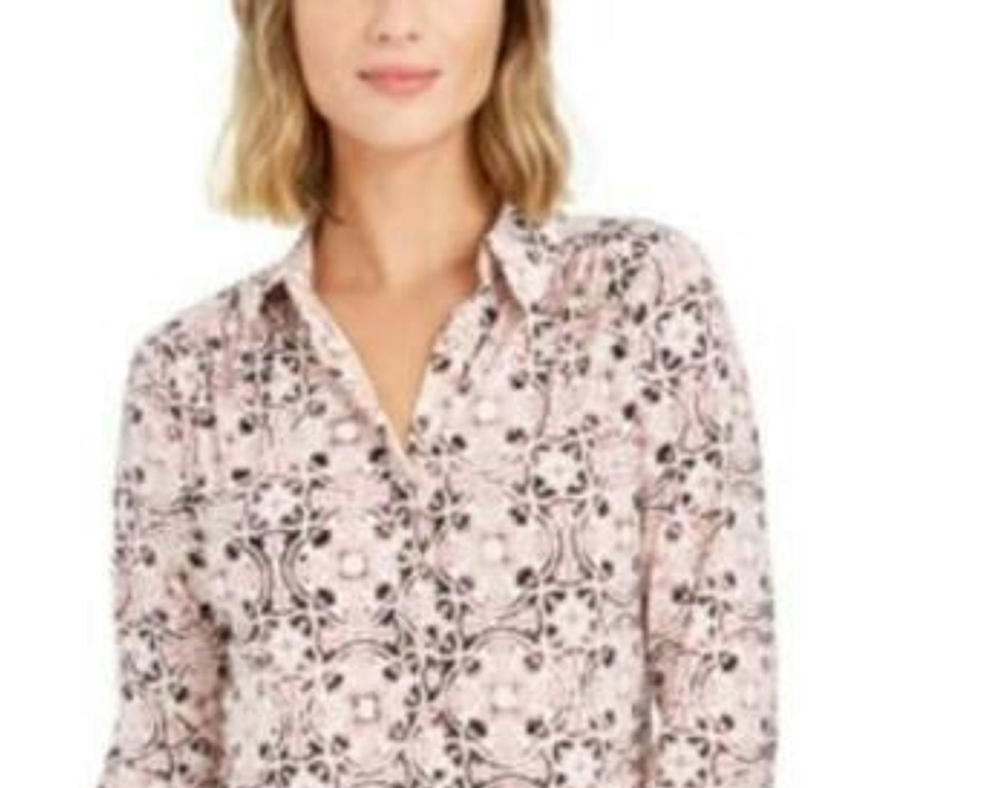 Charter Club Women's 3/4 Sleeve Printed Polo Top Pink Size XX-Large