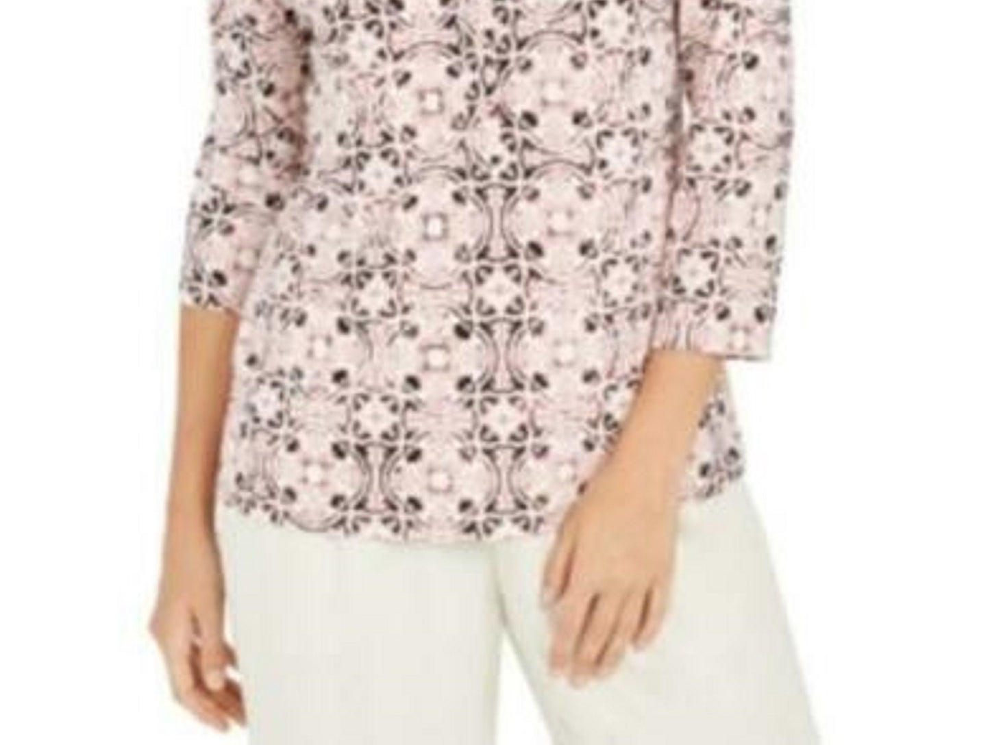 Charter Club Women's 3/4 Sleeve Printed Polo Top Pink Size XX-Large