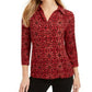 Charter Club Women's Printed Polo Top Red Size Large