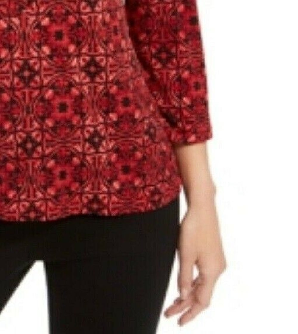 Charter Club Women's Printed Polo Top Red Size Large