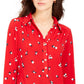 Charter Club Women's 3/4 Sleeve Printed Polo Top Red Size X-Small